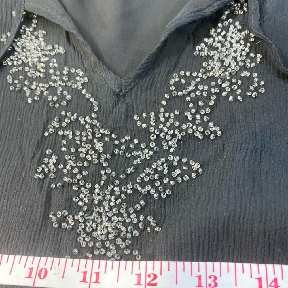 Anne Carson Black Silk Sheer Black Beaded Long Sleeve Blouse W/ Lining Size 1X - Picture 8 of 11